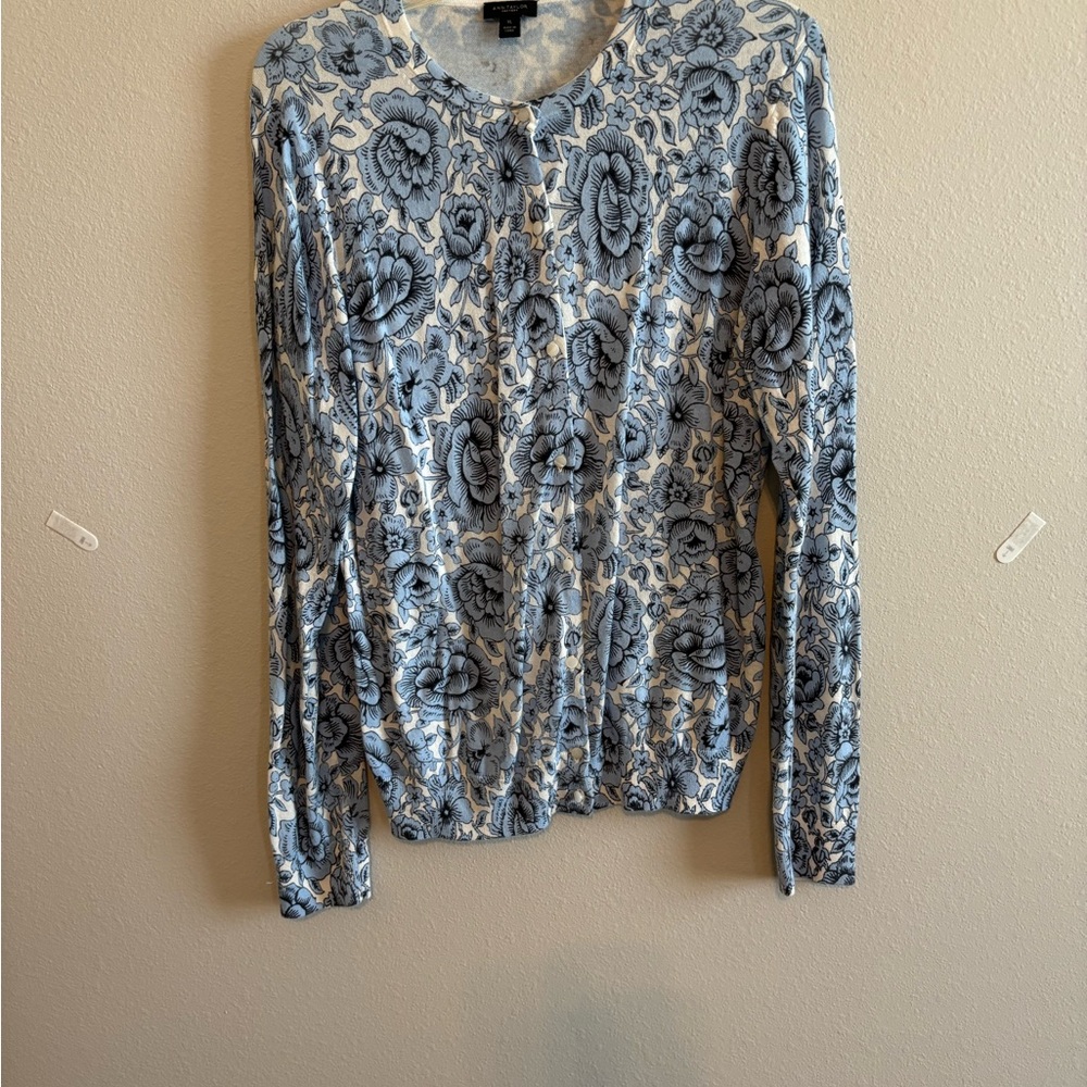 Ann Taylor Blue Floral Cardigan